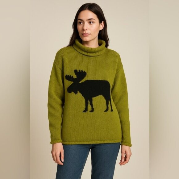 GGS Wool Knit Sweater with Moose Graphic (Size L) - Picture 1 of 8